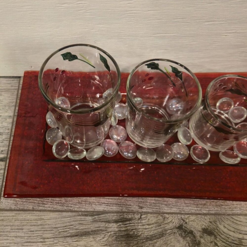 Pfaltzgraff Winterberry Three Glass Votive Candle Holder vintage Christmas Decor - Picture 5 of 12